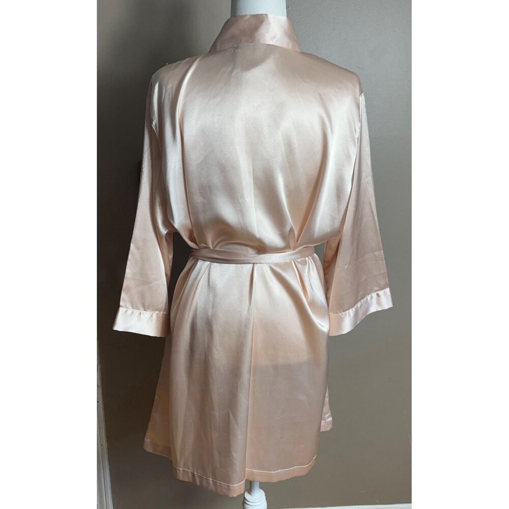 Glam Satin Robe Blush Peach Kimono Boudoir Feminine Intimates Sleep Bath Womens - Picture 3 of 8